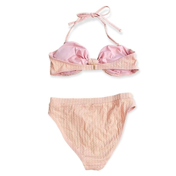 Pink Textured Fair Isle Swimsuit Bikini M L - Picture 4 of 6